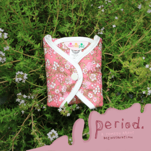 A Hannah Pad folded up and clipped with a snap lock.